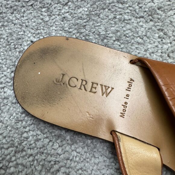 J.Crew Leather Strappy Slip On Flat Sandals Women 8 Brown Casual Boho Minimalist - Picture 8 of 14